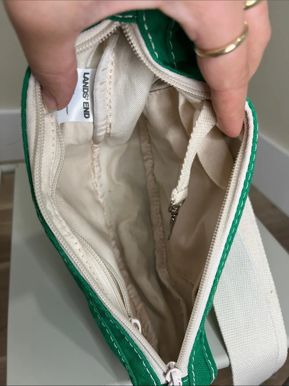Lands' End Green Canvas Crossbody with White Strap